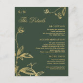 Elegante gouden kalligrafie groene bruiloft detail informatiekaartje (Voorkant)
