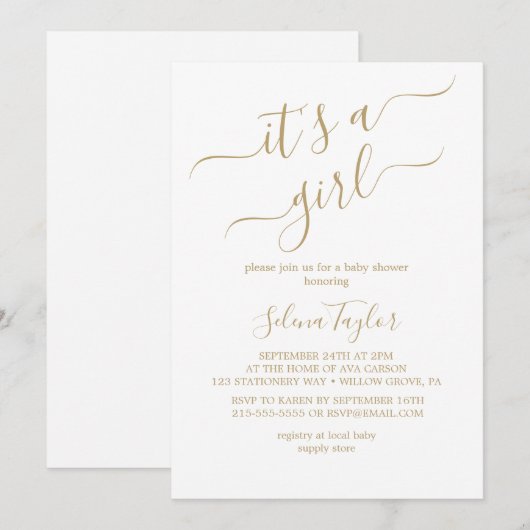 Elegante gouden kalligrafie | Het is een meisje Ba Kaart (Voorkant / Achterkant)