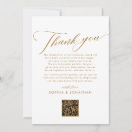 Elegante gouden kalligrafie huwelijks tafel bedankkaart