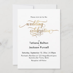 Elegante Gouden Kalligrafie Huwelijksviering Kaart