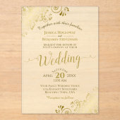 Elegante gouden kalligrafie ivoor crème bruiloft acryl uitnodigingen (Voorkant)