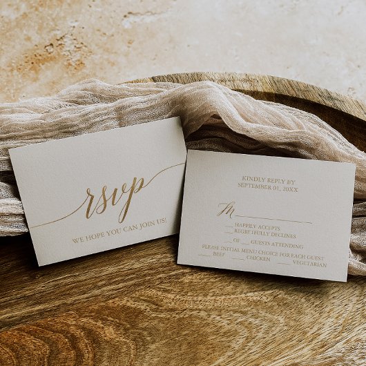 Elegante gouden kalligrafie | Ivoorkleurige menuke RSVP Kaartje