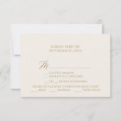 Elegante gouden kalligrafie | Ivoorkleurige menuke RSVP Kaartje (Achterkant)