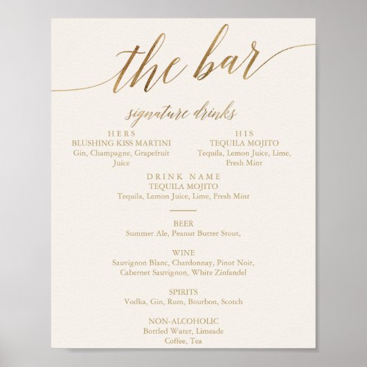 Elegante gouden kalligrafie | Ivoren barmenu Poster (Voorkant)