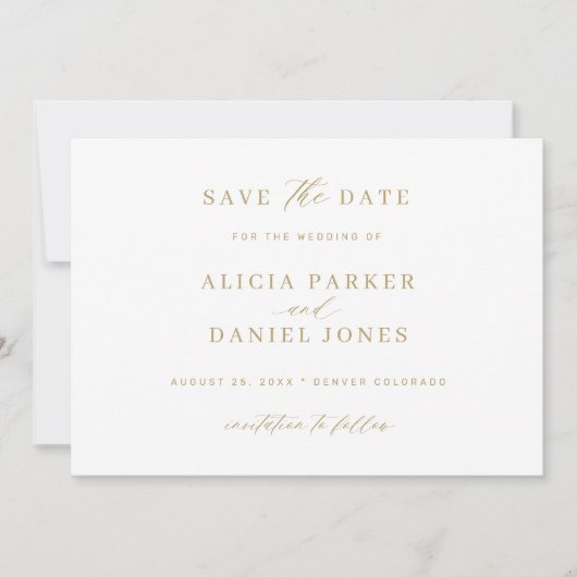 Elegante gouden kalligrafie klassieke bruiloft save the date (Voorkant)