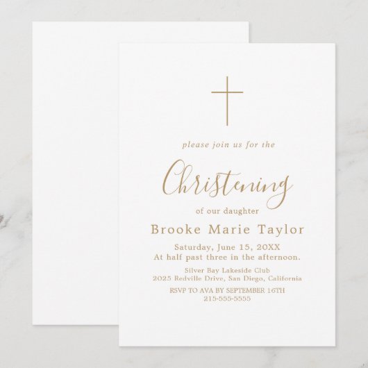 Elegante gouden kalligrafie kruisdoop kaart (Voorkant / Achterkant)