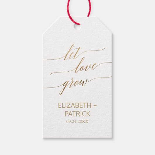 Elegante gouden kalligrafie laat liefde groeien fa cadeaulabel (Voorkant)