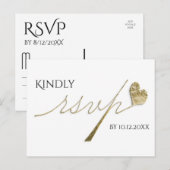 Elegante gouden kalligrafie met hart RSVP Uitnodiging Briefkaart (Voorkant / Achterkant)