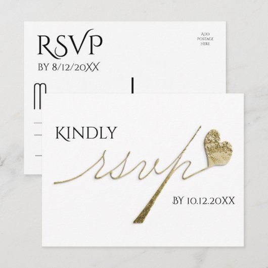Elegante gouden kalligrafie met hart RSVP Uitnodiging Briefkaart (Voorkant / Achterkant)