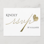 Elegante gouden kalligrafie met hart RSVP Uitnodiging Briefkaart (Voorkant)