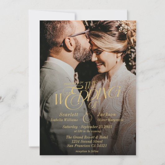 Elegante gouden kalligrafie Moderne foto bruiloft Kaart (Voorkant)