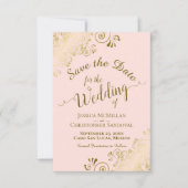 Elegante gouden kalligrafie op Blush Pink Wedding Save The Date (Voorkant)