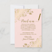 Elegante gouden kalligrafie op Blush Pink Wedding Save The Date (Achterkant)