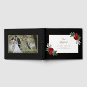 Elegante gouden kalligrafie rode bloemenbruiloft gastenboek (Volledig)