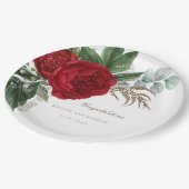 Elegante gouden kalligrafie rode bloemenbruiloft papieren bordje (Gekanteld)