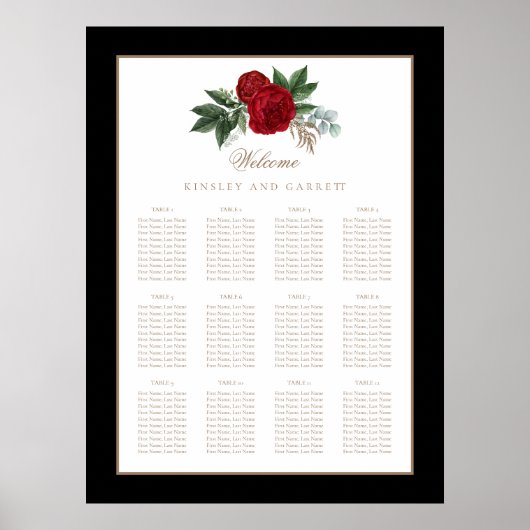 Elegante gouden kalligrafie rode bloemenbruiloft poster (Voorkant)