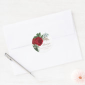 Elegante gouden kalligrafie rode bloemenbruiloft ronde sticker (Envelop)