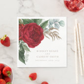 Elegante gouden kalligrafie rode bloemenbruiloft servet (Insitu)