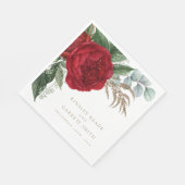 Elegante gouden kalligrafie rode bloemenbruiloft servet (Hoek)