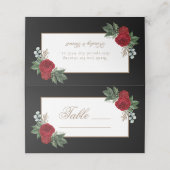 Elegante gouden kalligrafie rood bloemig plaatskaartje (Buitenkant ongevouwen)