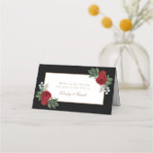Elegante gouden kalligrafie rood bloemig plaatskaartje (Achterkant)