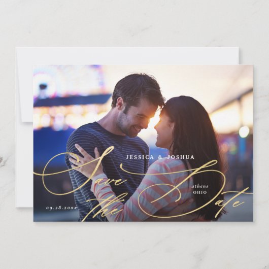 Elegante gouden kalligrafie Save the Date Kaart (Voorkant)