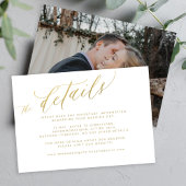 Elegante gouden kalligrafie script bruiloft detail informatiekaartje