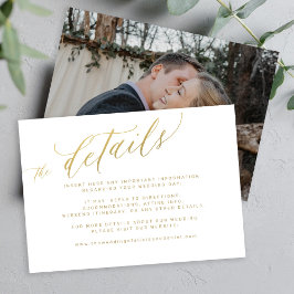 Elegante gouden kalligrafie script bruiloft detail informatiekaartje