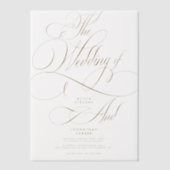 Elegante gouden kalligrafie script bruiloft overla vellum uitnodigingen (Voorkant)