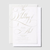 Elegante gouden kalligrafie script bruiloft overla vellum uitnodigingen (Offset)