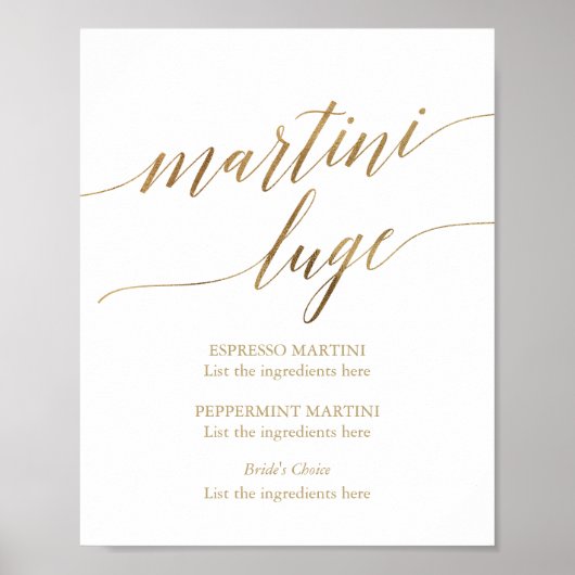 Elegante gouden kalligrafie trouw martini luge poster (Voorkant)