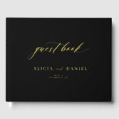Elegante gouden kalligrafie zwarte minimalistische gastenboek (Voorkant)