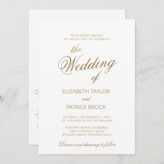 Elegante gouden kalligrafiedetails op de achterkan kaart (Voorkant / Achterkant)