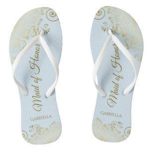 Elegante Gouden Kant Bruidsmeisje Lichtblauwe Trou Teenslippers