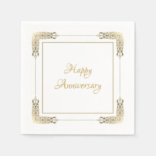 Elegante gouden kant Happy Anniversary servetten