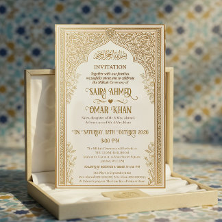 Elegante Gouden Kant Islamitische Nikkah Bruiloft Kaart