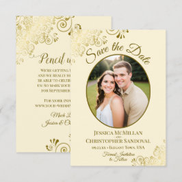 Elegante Gouden Kant Ovale Foto Ivory Crème Trouw Save The Date