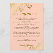 Elegante gouden kanten franjes op koraal perzik br menu (Voorkant)