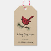Elegante gouden kardinaal vogel kerst cadeaulabel (Voorkant)