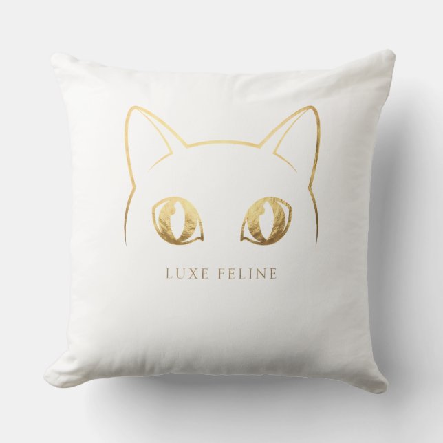 Elegante Gouden Kat Lijn Kunst Worp Kussen (Voorkant)