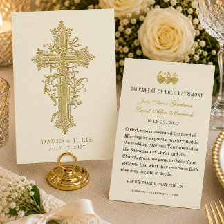 Elegante gouden katholieke trouwgebedkaart visitekaartje
