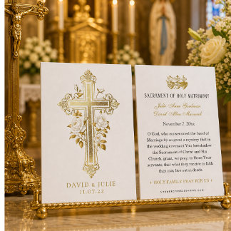 Elegante gouden katholieke trouwgebedkaart visitekaartje