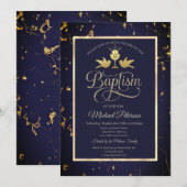 Elegante Gouden Kelk Navy Blauwe Doop Kaart (Voorkant / Achterkant)