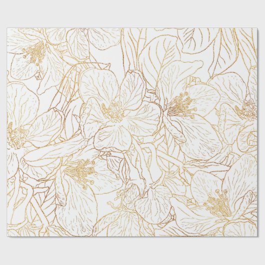 Elegante gouden kersenbloesem bloemen wit ontwerp cadeaupapier (Vlak)