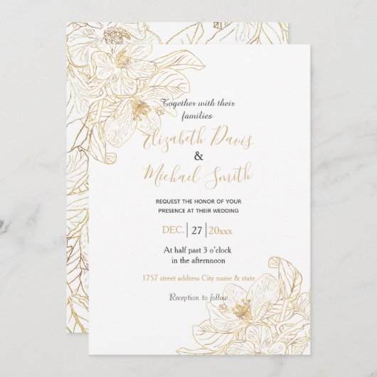 Elegante gouden kersenbloesem bloemen wit ontwerp kaart (Voorkant / Achterkant)