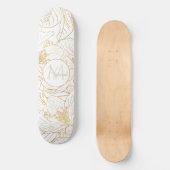 Elegante gouden kersenbloesem bloemen wit ontwerp persoonlijk skateboard (Voorkant)