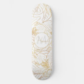 Elegante gouden kersenbloesem bloemen wit ontwerp persoonlijk skateboard (Voorkant)