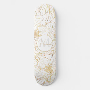 Elegante gouden kersenbloesem bloemen wit ontwerp persoonlijk skateboard