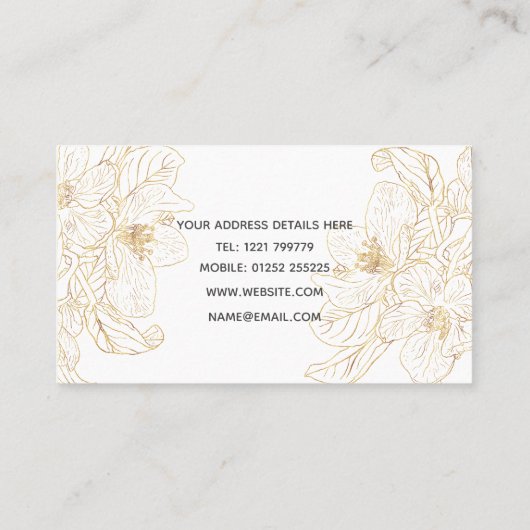 Elegante gouden kersenbloesem bloemen wit ontwerp visitekaartje (Achterkant)