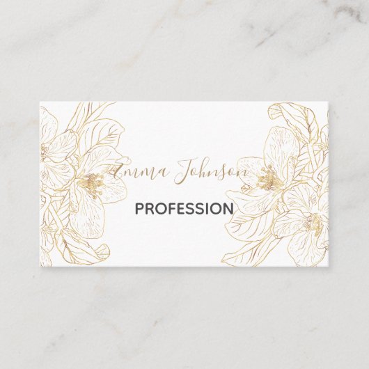 Elegante gouden kersenbloesem bloemen wit ontwerp visitekaartje (Voorkant)